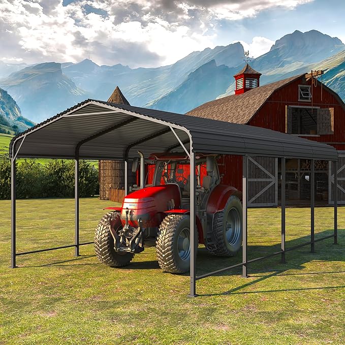 Metal Carport 12x20FT, Heavy Duty Carport Canopy with Galvanized Steel Roof, 40% Thicker Frame Metal Garage with Reinforced Base, All-Weather Outdoor Storage Car Port for Car, Camping