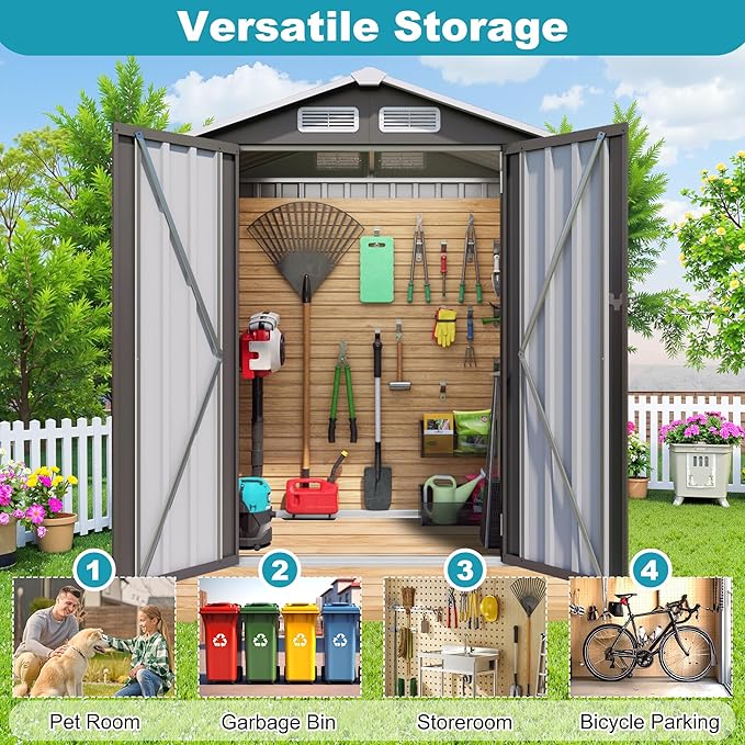 5X3 FT Outdoor Metal Storage Shed, Tool Shed with Peaked Roof and Lockable Door, Compact Garden Shed for Backyard Garden Patio Lawn, Gray