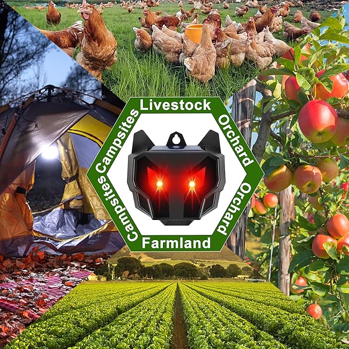 Solar Animal Repellent, Set of 4 Predator Eyes Animal Deterrent Sentinels with Red LED Blinking Lights Drive Away Raccoon, Deer, Skunk, Cat, Coyote from Yard Farm and Chicken Coops
