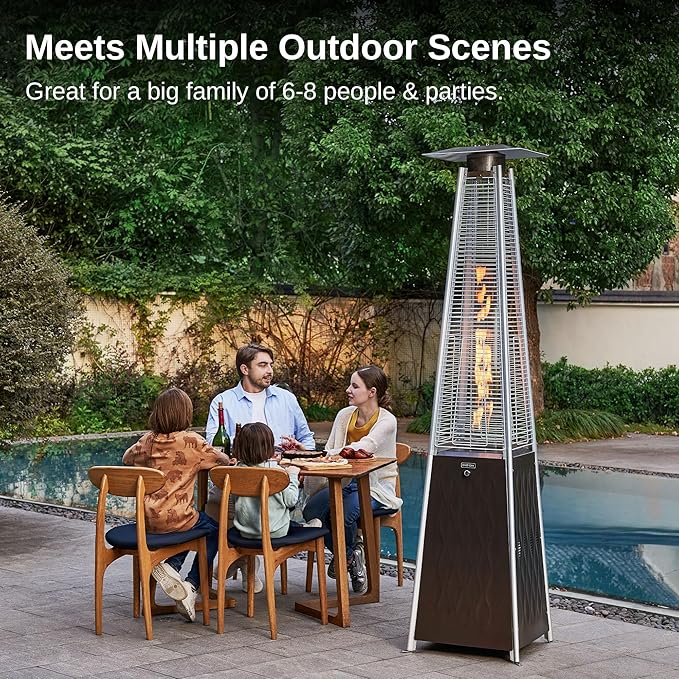 EAST OAK Pyramid Patio Heater, 48,000 BTU Outdoor Patio Heater, Quartz Glass Tube Propane Heater, Triple Protection System, Outdoor Heater with Wheels Coffee Bronze with Pyramid Patio Heater Cover
