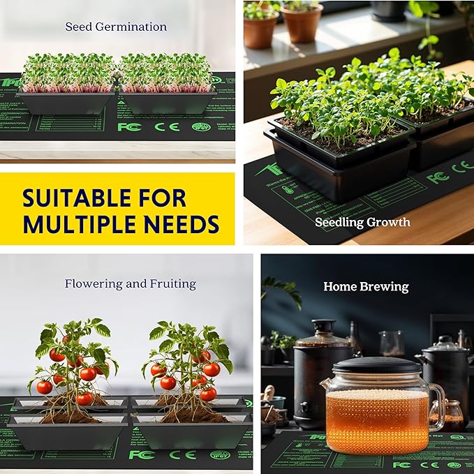 iPower 2 Pack 10"x20.75" Seedling Heat Mat with Built-in Temperature Controller, MET Certified Waterproof Plant Heating Pad, for Germination, Breeding, Brewing