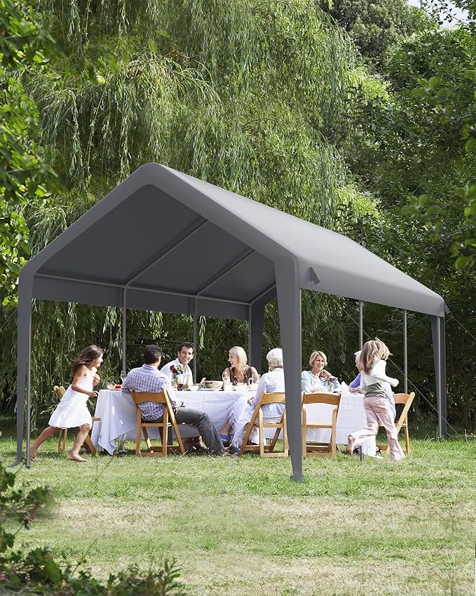 12x20 Ft Carport, Heavy Duty Portable Garage with Roll-Up Doors & 4 Windows,200g PE Tarp Waterproof & UV Protected,All-Weather Design,for Car, Boat, Truck, Motorcycle, ATVs, and SUV