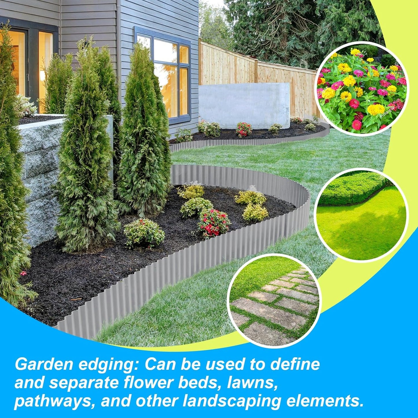 LAVEVE Corrugated Metal Garden Edging 12" x 20Ft, Landscape Edging Border for Lawn, Flower Bed, Garden Fence, Paver Edging (Light Gray)