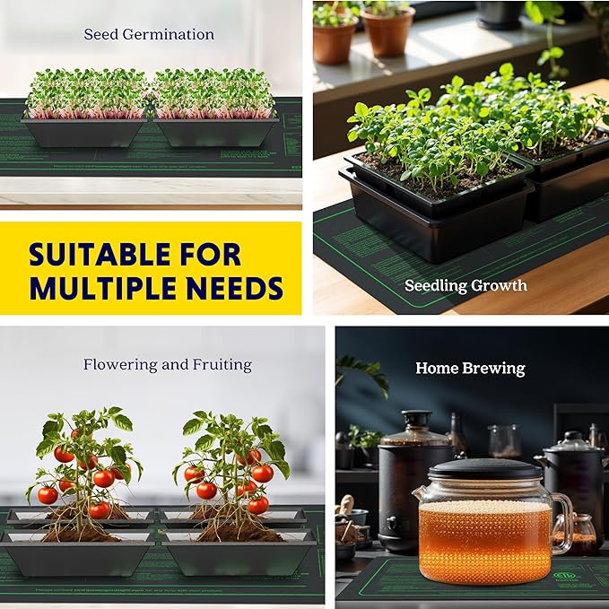 iPower 2 Pack Seedling Heat Mat for Seed Starting, ETL Listed Durable Waterproof Warm Hydroponic Heating Pad, for Indoor Plants Germination, 10" x 20"