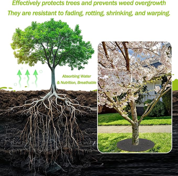 Peryiter 6 Pcs Rubber Mulch Tree Ring Heavy Duty Rubber Mulch Mat Tree Protector Weed Barrier Mats Round Root Barrier for Weed Grass Control Root Protection (24 Inches)