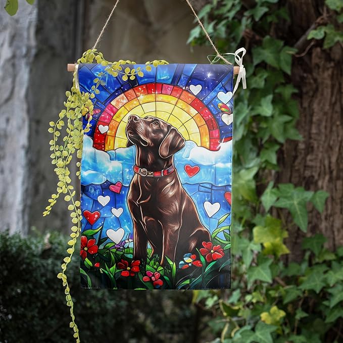 Chocolate Rainbow Labrador Dog Memorial Garden Flag 12x18 Double Sided