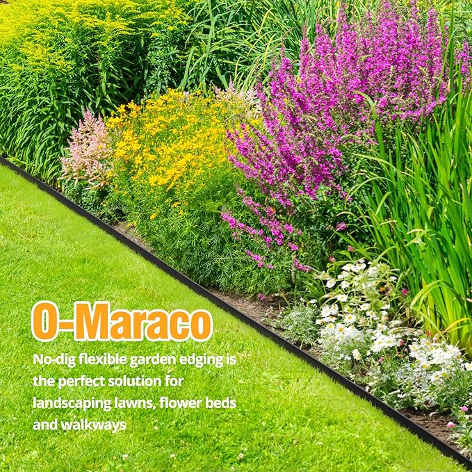 33FT No-Dig Landscape Edging, Heavy Duty 2 Inch Tall Plastic Garden Border with 30 Anchoring Spikes (Black)