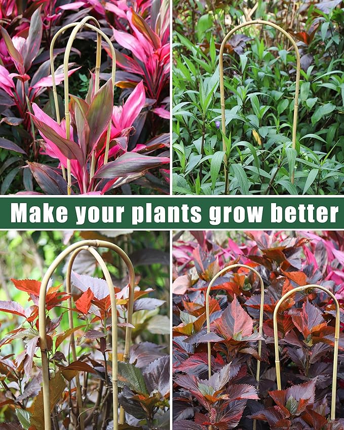 3ft Natural U-Hoops Bamboo Trellis U-Shaped Garden Trellis for Climbing Plants, Vines, Ivy, Flowers, and Potted Plants 3pcs