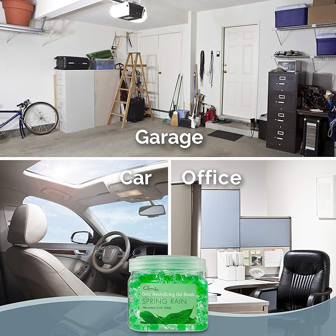 Clear Air Odor Eliminator Gel Beads - 12 oz, Pack of 2 - Air Freshener Made with Essential Oils - Eliminates Odors in Bathrooms, Cars, Boats, RVs & Pet Areas - Spring Rain Scent