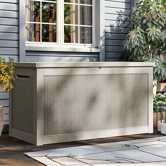 YITAHOME 260 Gallon XXL Large Deck Box, Outdoor Resin Storage Box, Lockable Storage Container for Patio Cushions, Furniture, Garden Tools, Water Resistant (Brown)