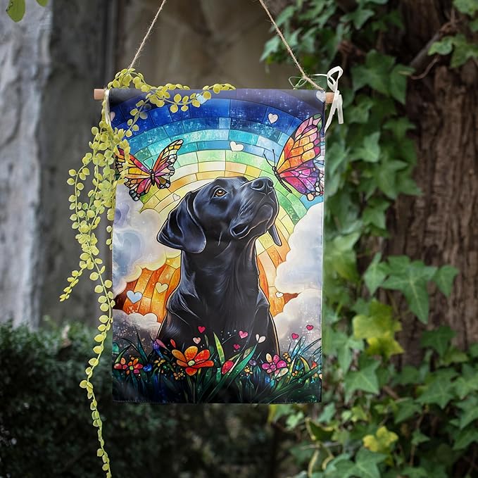 Stained Glass Black Lab Garden Flag 12x18 Double Sided Memorial Dog Sympathy Gift