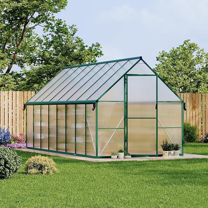 8'X16' Aluminum-Framed Polycarbonate Greenhouse, Heavy Duty Polycarbonate Greenhouse with Quick Setup Structure and Roof Vent, Large Enhanced Aluminum Greenhouses Kit for Outdoors