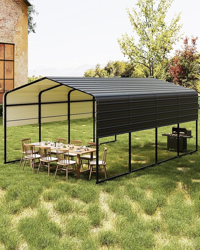Metal Carport, Outdoor Car Port Canopy with Reinforced Base and Galvanized Steel Roof, Heavy Duty Garage Car Shelter Shade for SUV, Truck, Boats, 13x20 FT