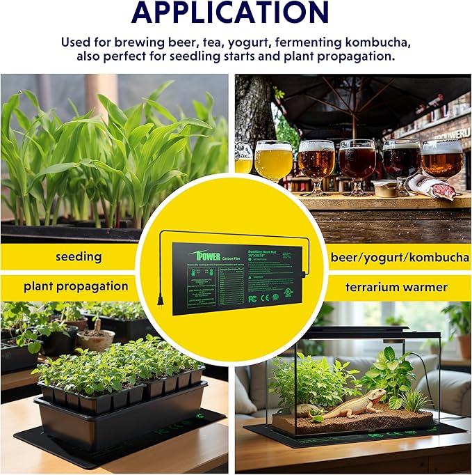 iPower Durable Waterproof Seedling Heat Mat 10"x20.75", Warm Hydroponic Heating Pad for Germination, Indoor Gardening, Greenhouse