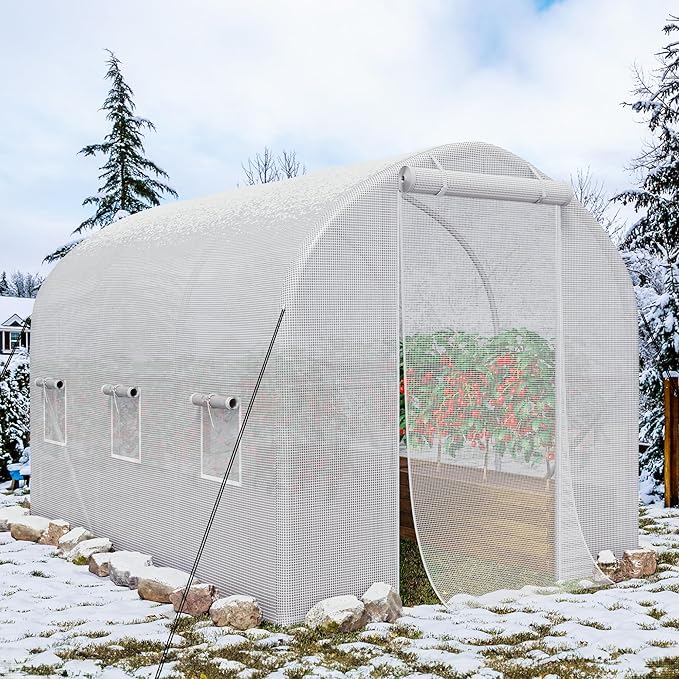 YITAHOME 10x6.5x6.5ft Greenhouses Large Walk-in Green House Heavy Duty Tunnel Green Houses Outdoor Portable Plant Gardening Upgraded Galvanized Steel Frame Zipper Doors 5 Crossbars Garden, White