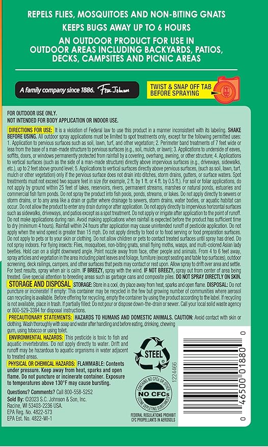 OFF! Outdoor Insect & Mosquito Repellent Fogger, Backyard Pretreat, Kills & Repels Insects in an up to 900 sq, ft, Area, 16 oz (Pack of 4)