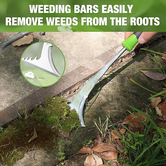 WORKPRO Crack Weeder, 12.5" Stainless Steel Crevice Weeding Tool with Soft Handle, L-Shaped Side-Walk Weed Removal Scraper, for Garden Lawn Yard Patio Terrace Paving Garden Hand Tool