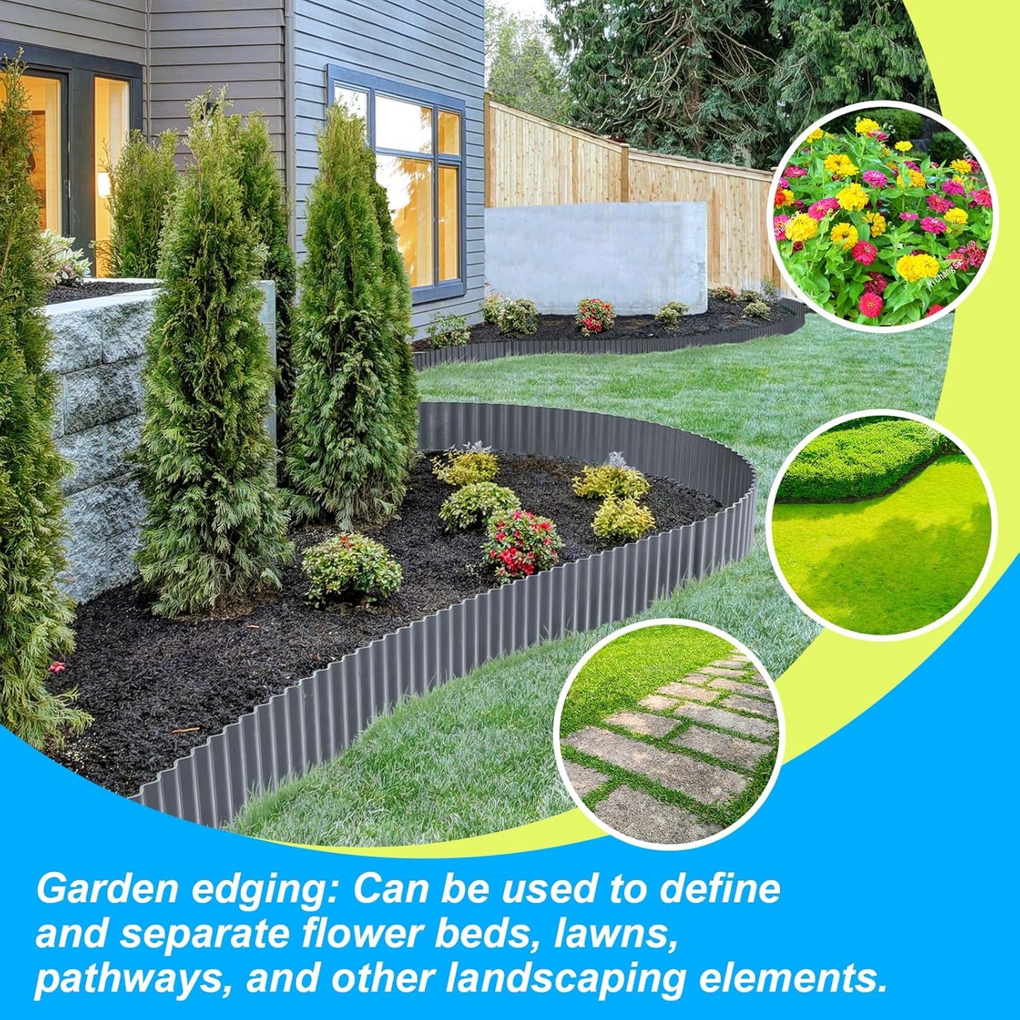 LAVEVE Corrugated Metal Garden Edging 8" x 20Ft, Landscape Edging Border for Lawn, Flower Bed, Garden Fence, Paver Edging (Dark Gray)