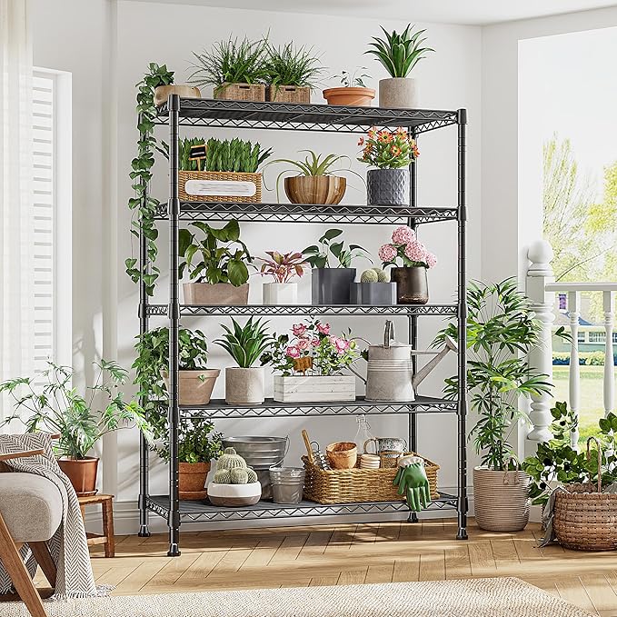 REIBII 76.1" H Storage Shelves Wire Shelving Unit Loads 1653 LBS, Metal Shelving with Wheels & Feet, 5 Tier Adjustable Metal Dorm Storage Shelves for Pantry Kitchen, Garage, Back to School Supplies