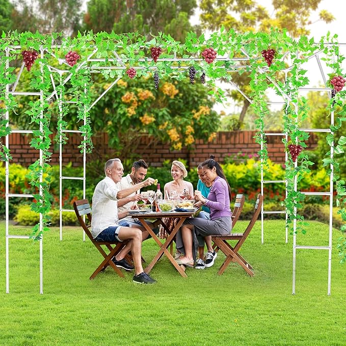 SHANTRA 118'' L x 79'' W x 90.5'' H Grape Vine Support Arch Arbor, Garden Arch Trellis, Plant Climbing Pergola, Arbour Gazebo for Backyard Decoration, White Rack for Vineyard