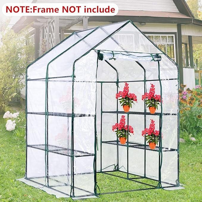 Walk-in Greenhouse Replacement Cover with Roll-Up Zipper Door -56 x 56 x 76 Inch PVC Greenhouse Cover for Outdoor Plant Gardening Plants Cold Frost Protection Wind Rain Proof (Frame Not Include)