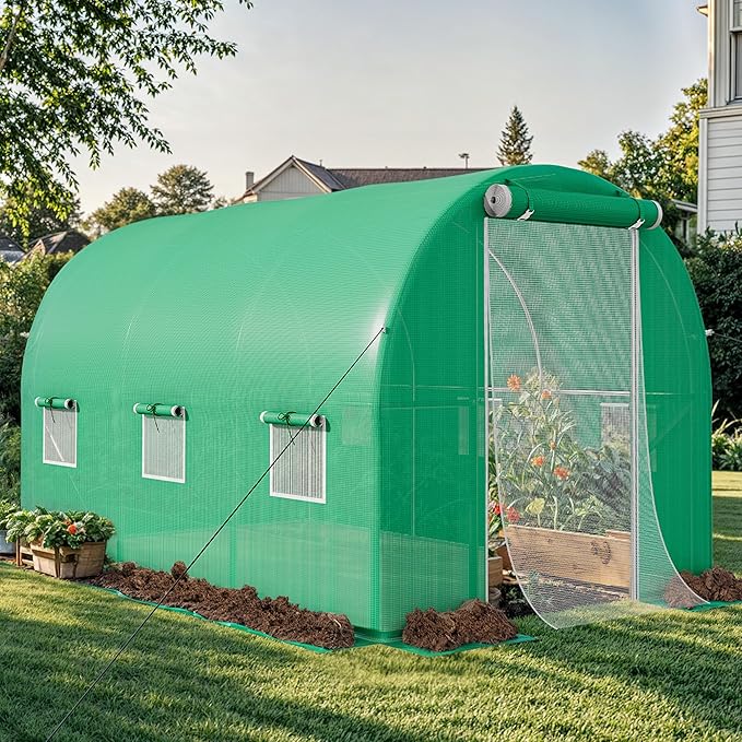 YITAHOME 10'x6.5'x6.5' Greenhouses Large Walk-in Green House Heavy Duty Tunnel Green Houses Outdoor Portable Plant Gardening Upgraded Galvanized Steel Frame Zipper Doors 5 Crossbars Garden