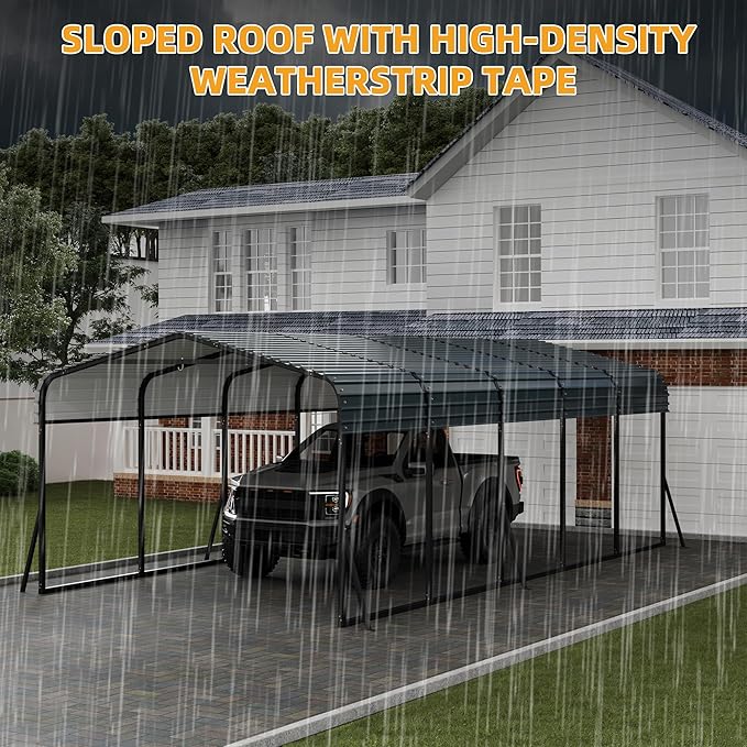 12' x 24' Heavy Duty with Galvanized Steel Roof, Tall Kits Garage for Tractors, Trucks, Boats, Cars, Heavy Duty Roof with Enhanced Base
