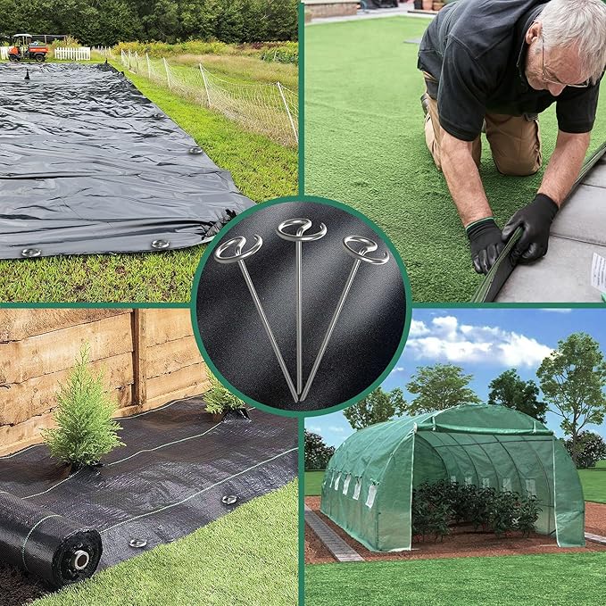 60 Pcs Landscape Staples - Landscape Fabric Pins - 6 Inch Galvanized Steel Garden Stakes, G-Shape Circle Top Ground Anchor Pins, for Weed Barrier, Landscape Fabric, and Garden Projects