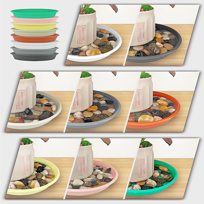 12Pcs Colourful Plant Saucer, 6 8 10 Inch Durable Plastic Plant Tray, Round Plant Pot Saucers, Drip Tray for Indoor and Outdoor Garden, Pink