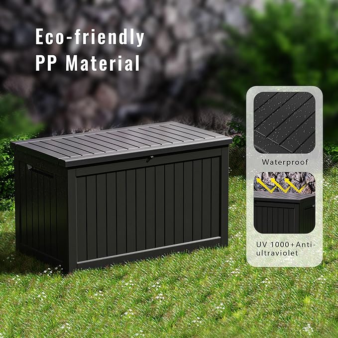 230 Gallon Outdoor Storage Box – Resin Deck Box with Lockable Lid, Waterproof Patio Furniture Storage for Tools, Garden & Yard Organization