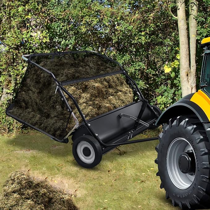 Tow Behind Lawn Sweeper | 44" Lawn Sweeper Tow Behind | 25 cu. ft Large Capacity Leaf & Grass Collector,Heavy Duty Leaf & Grass Collector with Adjustable Sweeping Height | for Yard, Lawn, Farm