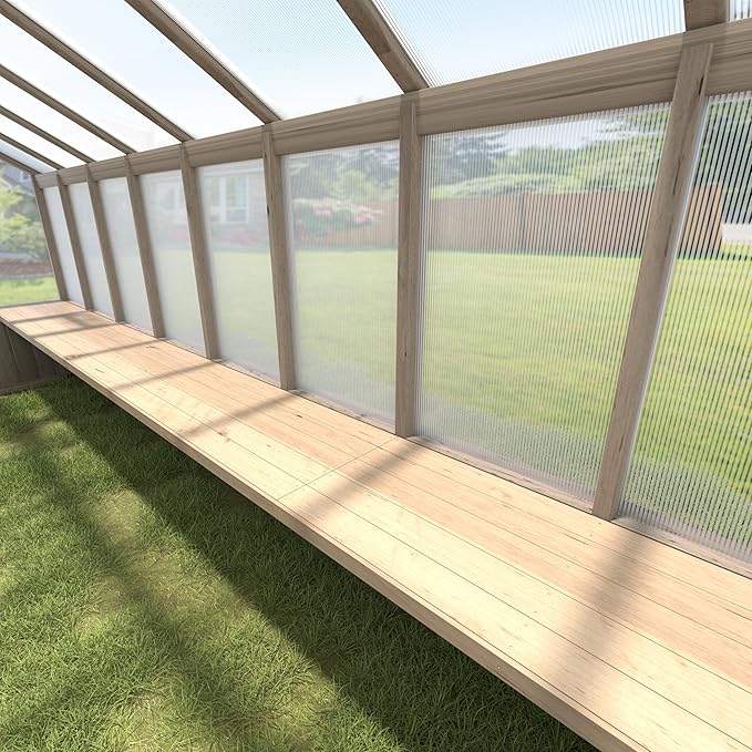 Shelf Suitable for 8x16FT Wood Greenhouse, 184" Wooden Storage Shelf Kit Fit Multiple Greenhouse, Horticulture Workstation, Work Bench System Shelving, Light Mocha Brown, 2 Pack