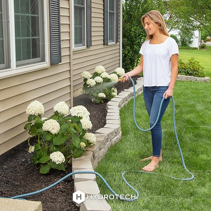 HydroTech 5/8" 25 ft Expandable Garden Hose - Flexible, Lightweight, Durable and Burst-Proof Hose with Reinforced Latex Core and Solid Brass Fittings - Great for Lawn Care, Garden, and Car Washing