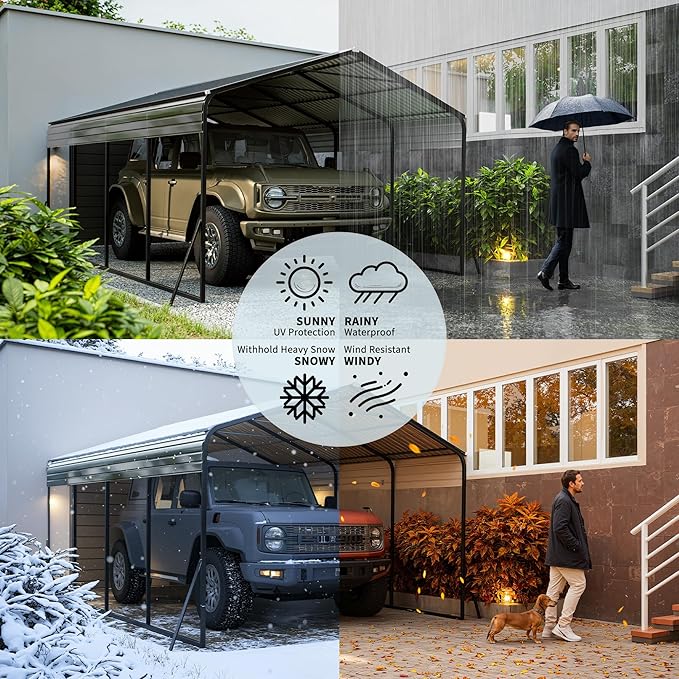 12x20 FT Metal Carport, Heavy Duty Carports Canopy with Galvanized Steel Frame & Roof, Outdoor Garage Car Port for All-Weather, Outdoor Galvanized Shelter for Car, Boats and Truck