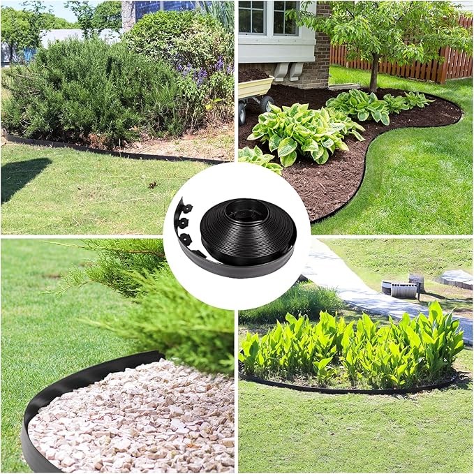 JERIA 2 Inch Tall 100 FT Garden Edging Kit with 120pcs Spikes, Plastic Edging for Landscaping