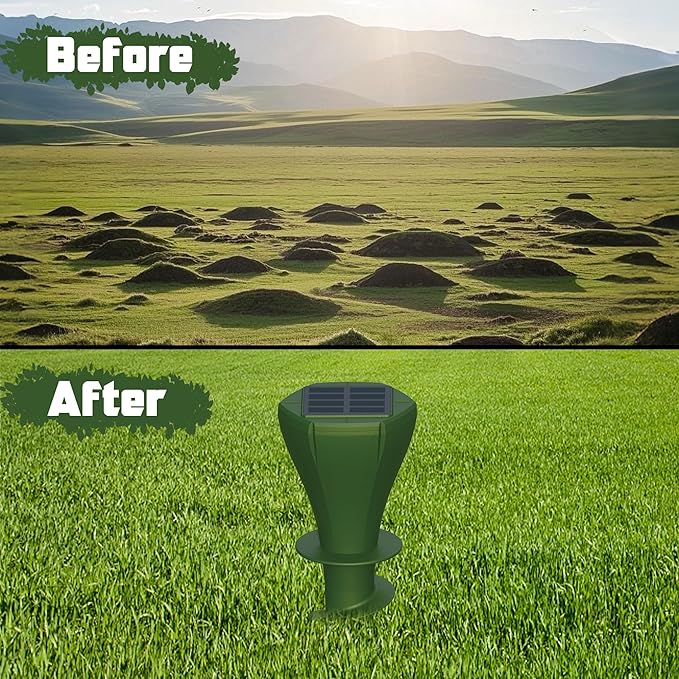 6 Packs Solar Mole Repellers, Gopher Deterrent Device with Vibrating Motor & Spiral Drill Ground Stake, IP65 Waterproof Lawn Garden Yard Pest Repellents Driving Away Vole Groundhog Snakes