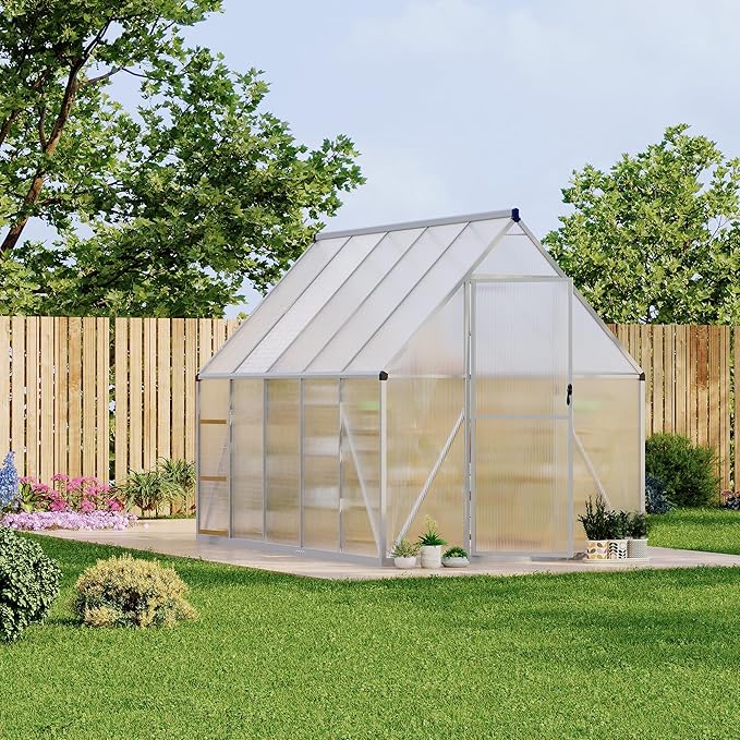 6'X9' Aluminum-Framed Polycarbonate Greenhouse, Heavy Duty Polycarbonate Greenhouse with Quick Setup Structure and Roof Vent, Large Enhanced Aluminum Greenhouses Kit for Outdoors