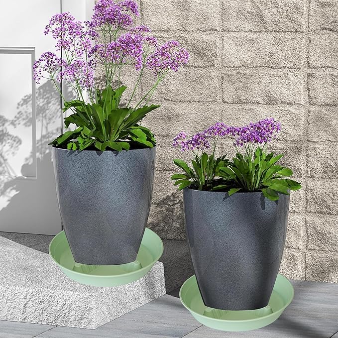 4 Pack Plant Saucer 8 inch, 10 12 14 17 inch, Plant Stand Plastic Plant Saucers for Indoors Outdoor, Heavy Duty Flower Planter Drip Trays for Pots, Pot Saucers for Plants, Grow Bags Saucers