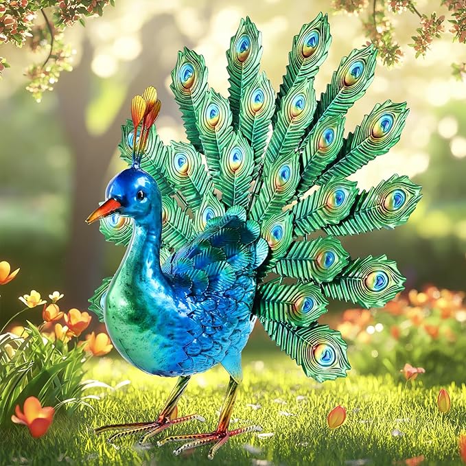 Metal Peacock Decor Garden Statue Yard Art Outdoor Sculpture for Lawn Patio Backyard Decoration,Housewarming Birthday Gifts for Women
