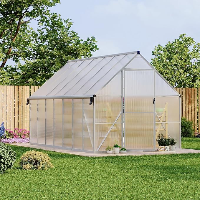8'X14' Aluminum-Framed Polycarbonate Greenhouse, Heavy Duty Polycarbonate Greenhouse with Quick Setup Structure and Roof Vent, Large Enhanced Aluminum Greenhouses Kit for Outdoors