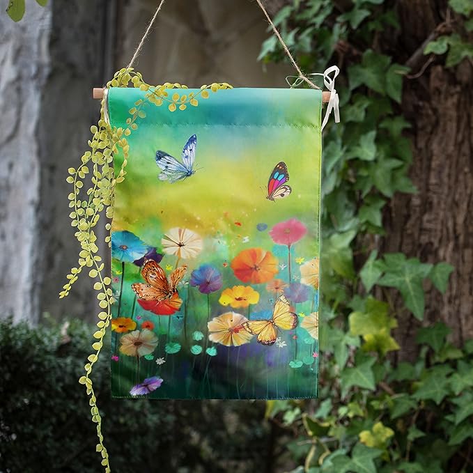 Summer Flower Garden Flag Butterfly Flag Floral Spring Yard Flags for Outside 12x18 Double Sided Outdoor Front Porch Decor