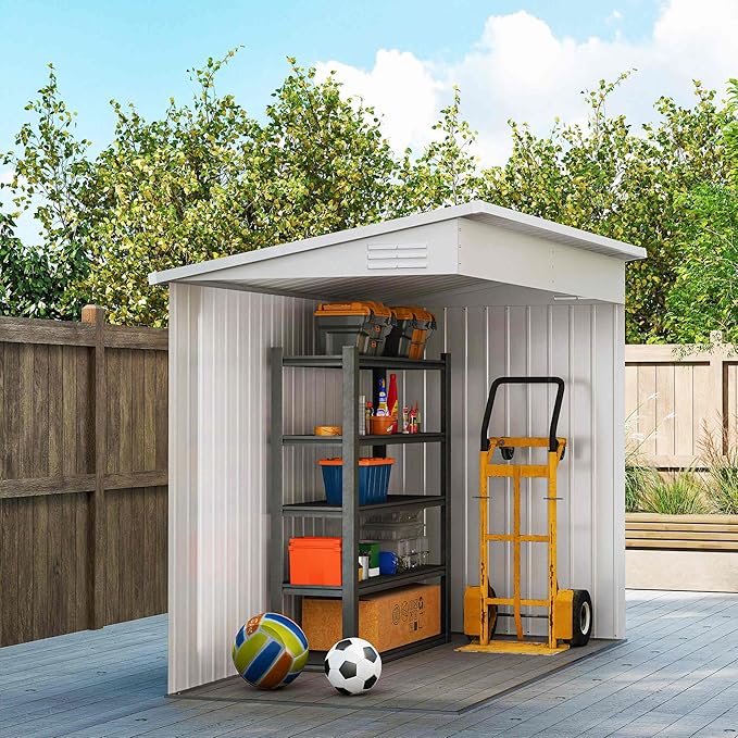 Outsunny 4' x 7.7' Metal Outdoor Storage Shed, Lean to Storage Shed, Garden Tool Storage House with Lockable Door and 2 Air Vents for Backyard, Patio, Lawn, Light Gray