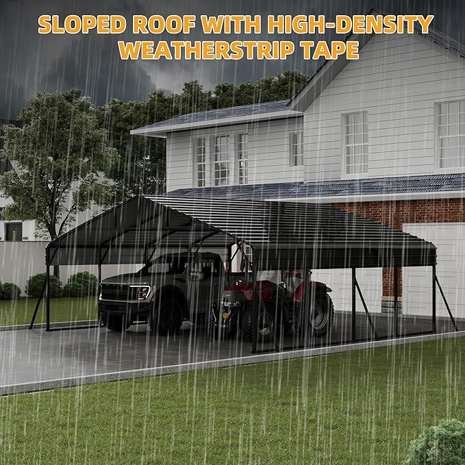20' x 20' x 8.5' Heavy Duty Metal Carport with Galvanized Steel Roof, Steel Carport Kits Outdoor with Metal Roof, Galvanized Car Shelter for Tractors, Pickup, Boat, Car