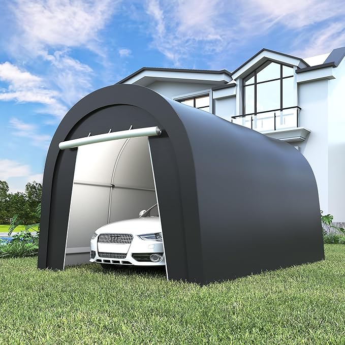 Wisteria Lane Domed Carport, Portable Garage with 2 Roll up Doors, Heavy Duty Car Canopy Party Tent, All-Season Storage Shelter Shed Carport for Motorcycle, Boat, Truck, or Garden Tools, 10' x 15'