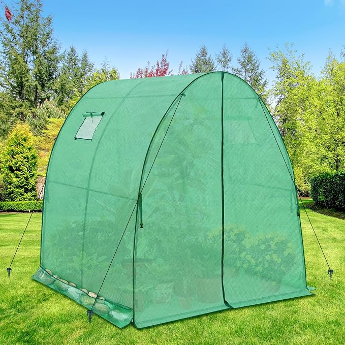 EAGLE PEAK Tunnel Greenhouse Garden Green House with Zippered Door and 2 Roll-up Side Windows, 70.9"x70.9"x78.7", Clear/Green
