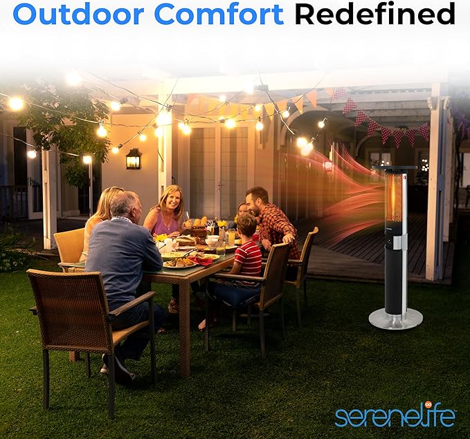SereneLife Infrared Patio Heater, Electric Patio Heater for Indoor/Outdoor Use, Portable Tower Heater with Remote Control, 1500 W, for Restaurant, Patio, Backyard, Garage, Decks (Black)