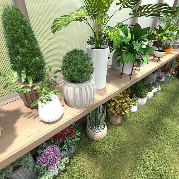 Shelf Suitable for 6x12FT Wood Greenhouse, 137" Wooden Storage Shelf Kit Fit Multiple Greenhouse , Horticulture Workstation, Work Bench System Shelving, Light Mocha Brown, 2 Pack