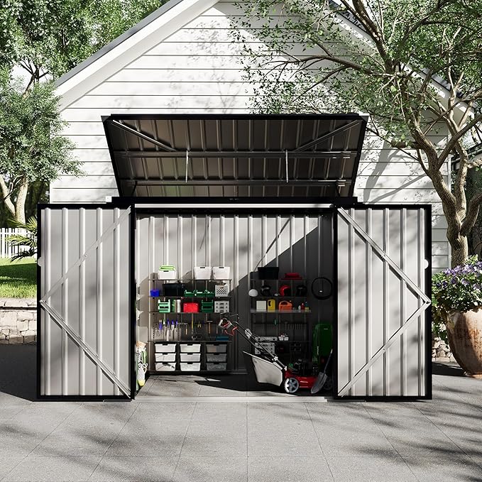 Outdoor Trash Can Storage 2 Binsgarbage Bin Storage Shed, 3x6 FT Garbage Bin Storage Shed with Chain Lid, Metal Outdoor Storage for Garden, Backyard, Lawn and Patio