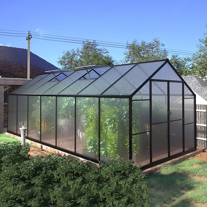 BlueWish 8x14FT Greenhouse for Outdoors, Aluminum Greenhouses with Adjustable Vents,Lockable Door, Heavy Duty Greenhouse Kit with Polycarbonate, Walk-in Green House for Garden, Gray