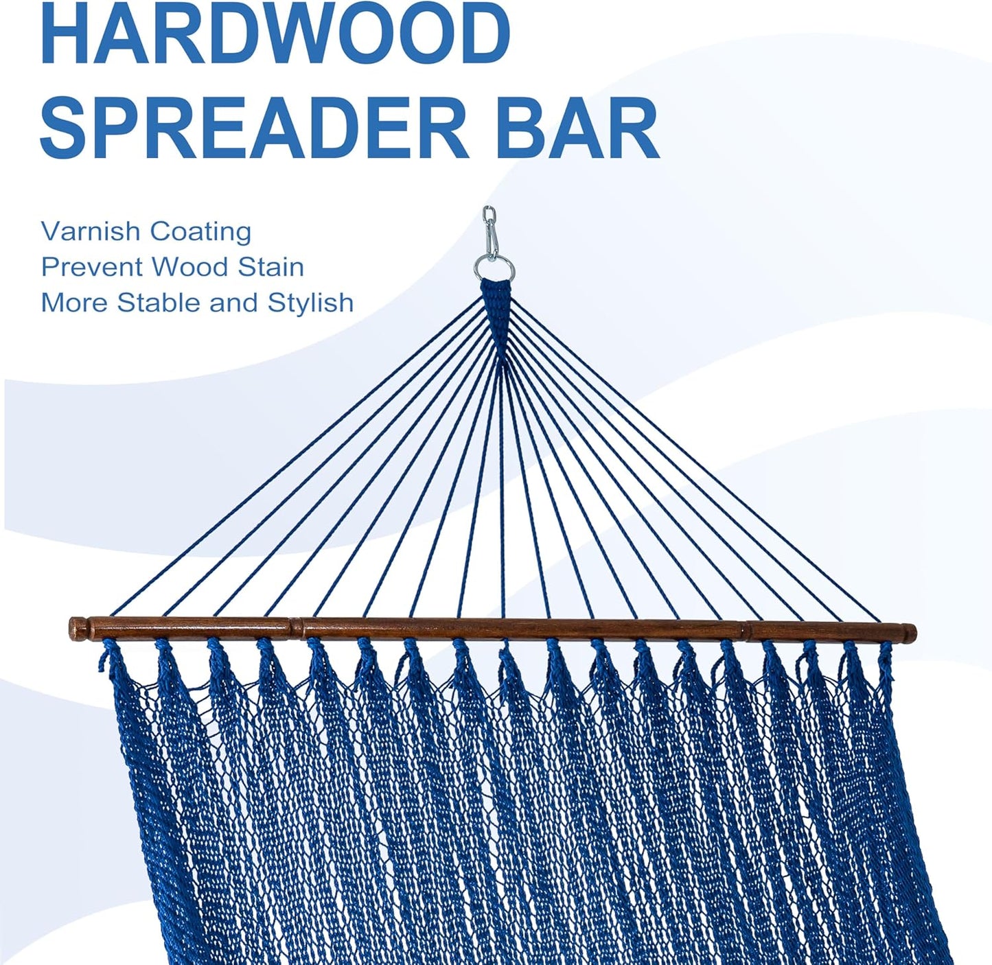 Lazy Daze Hammocks 10.5 FT Double 2 Person Caribbean Rope Hammock, Hand Woven Polyester Hammock with Spreader Bars, for Outside Outdoor Backyard Patio Poolside,450 LBS Capacity, Blue